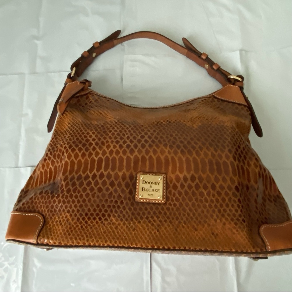 Dooney & Bourke Erica Brown Python Leather Hobo B… - image 1